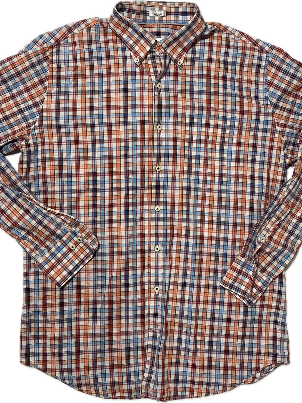 Peter Millar Button-Down Plaid Shirt in Blue, Brown & White